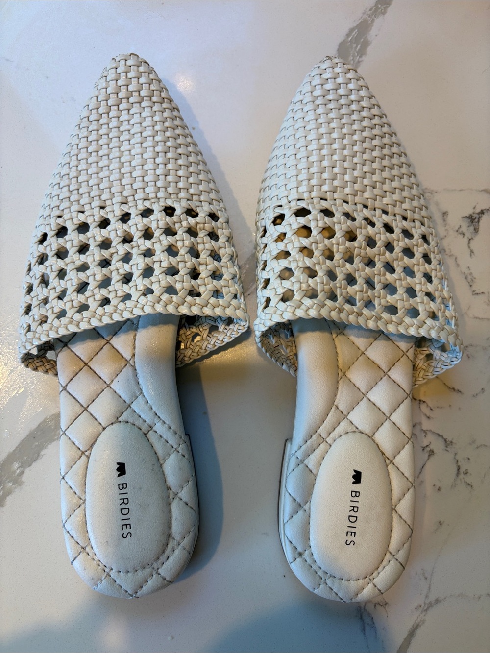 White Woven Birdies Slides